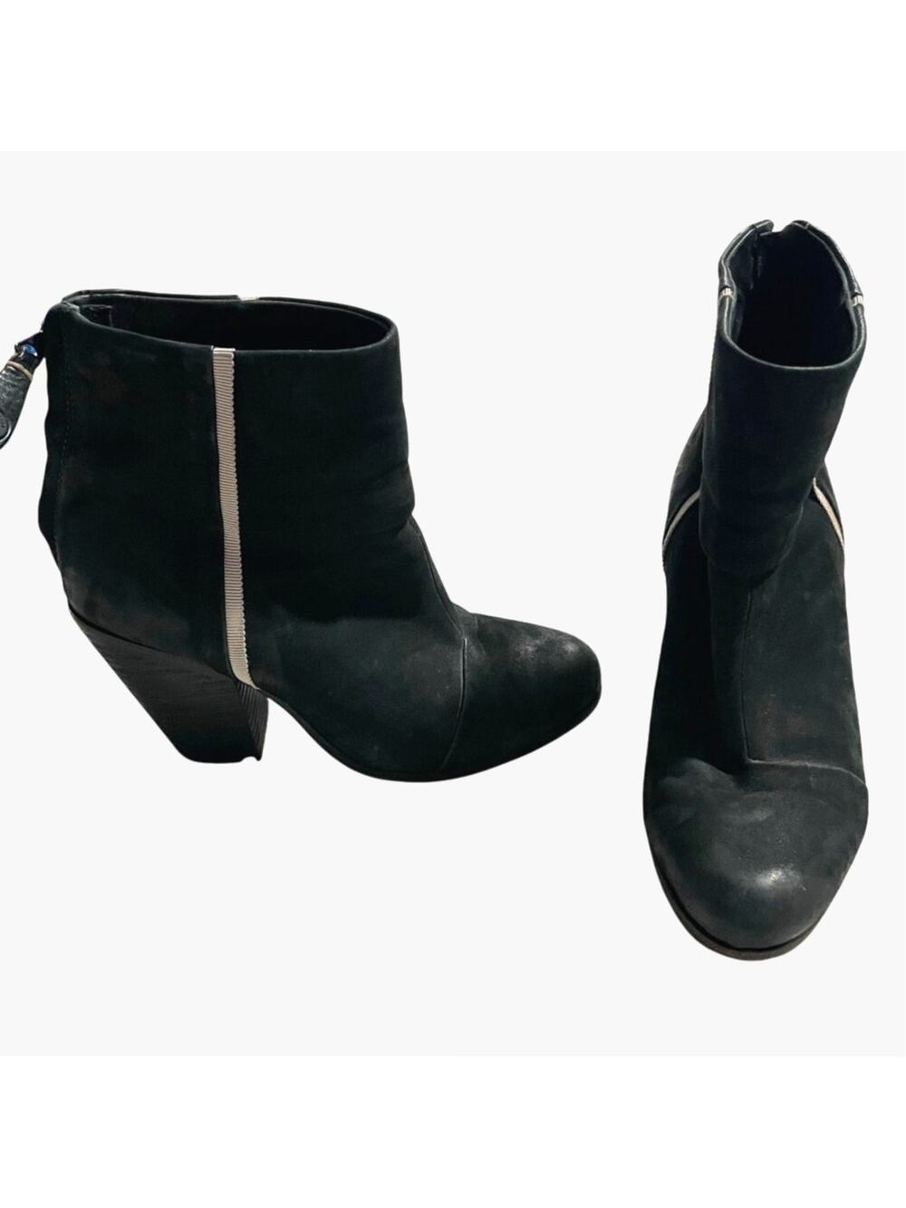 Rag & Bone Newbury Classic Ankle Boots Leather White Piping Womens Size 5 Black